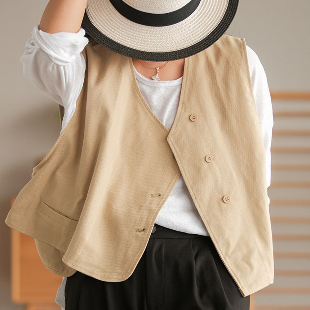 Asymmetrical Button Up Solid Casual Vest