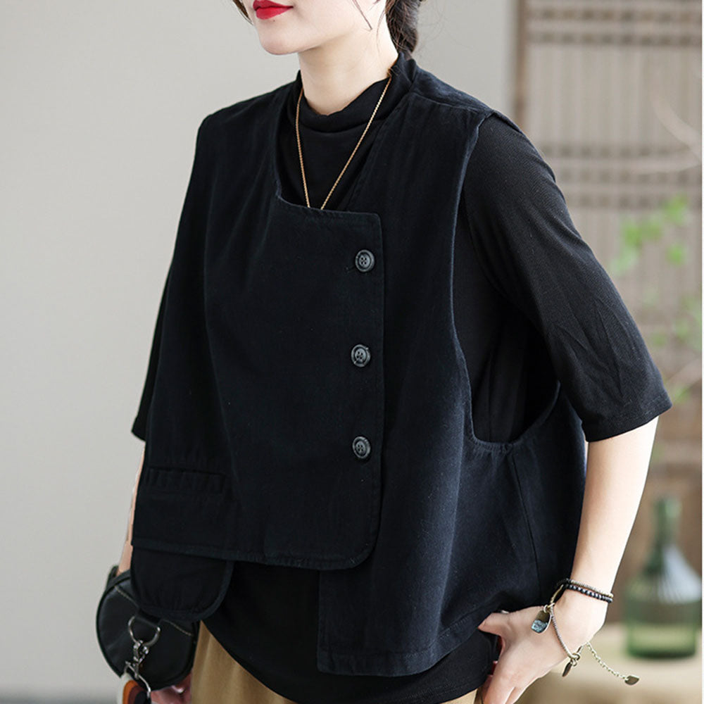 Asymmetrical Button Up Solid Casual Vest