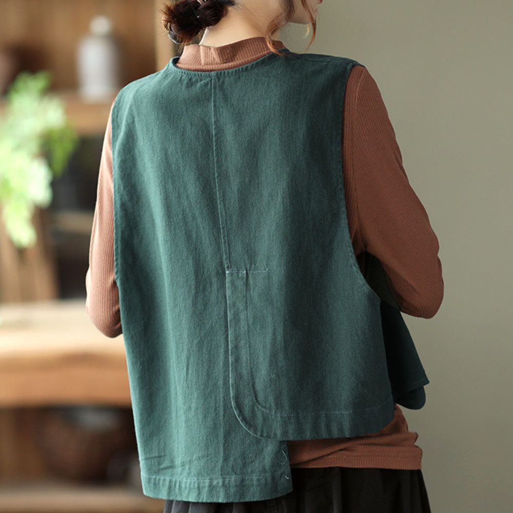Asymmetrical Button Up Solid Casual Vest