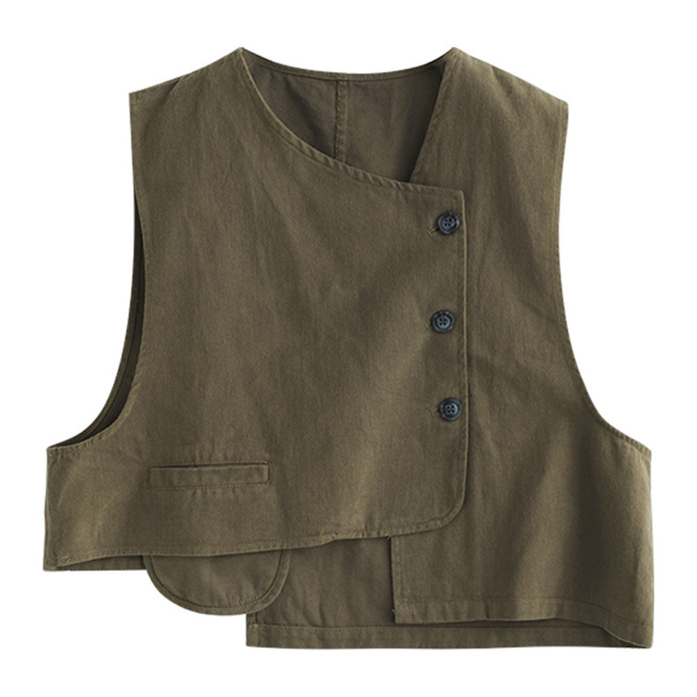 Asymmetrical Button Up Solid Casual Vest