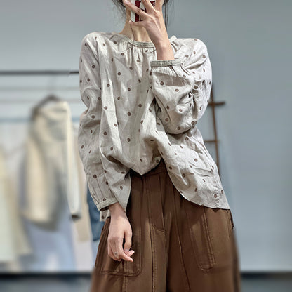 Casual Loose Fit Polka Dots Blouse