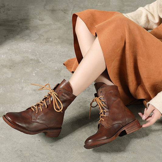 Classic Versatile Lace-up Leather Martin Boots