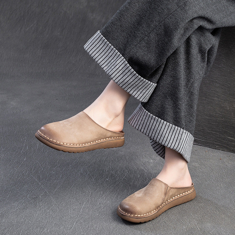 Closed Toe Slippers Comfortable Leather Women Shoes