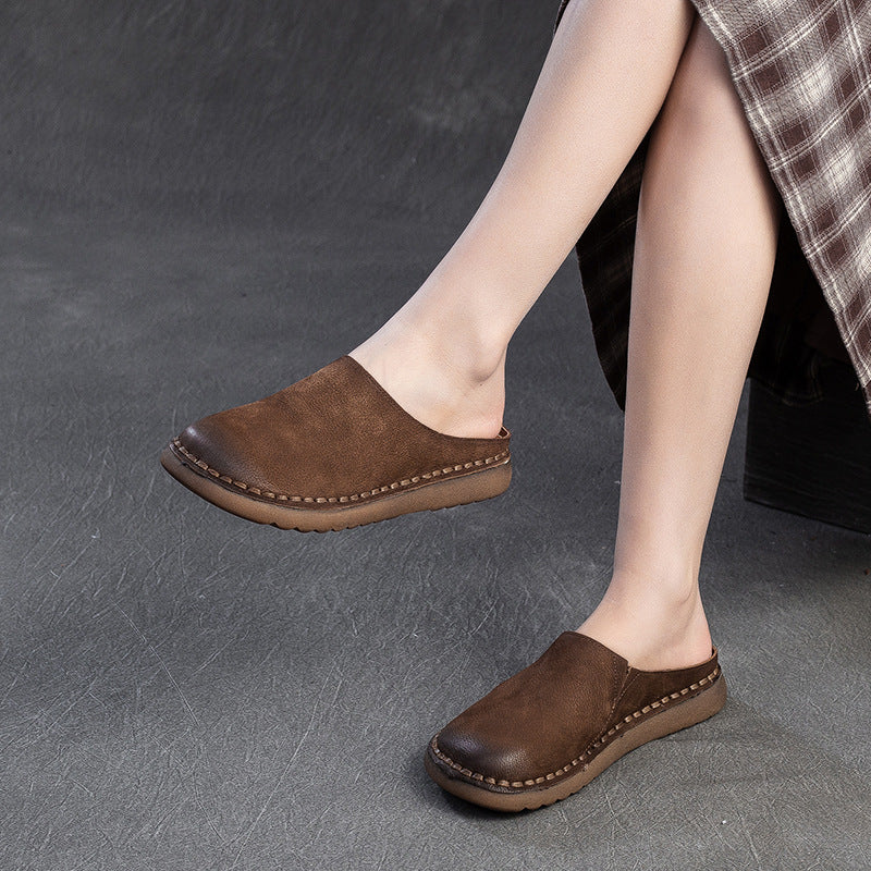 Closed Toe Slippers Comfortable Leather Women Shoes