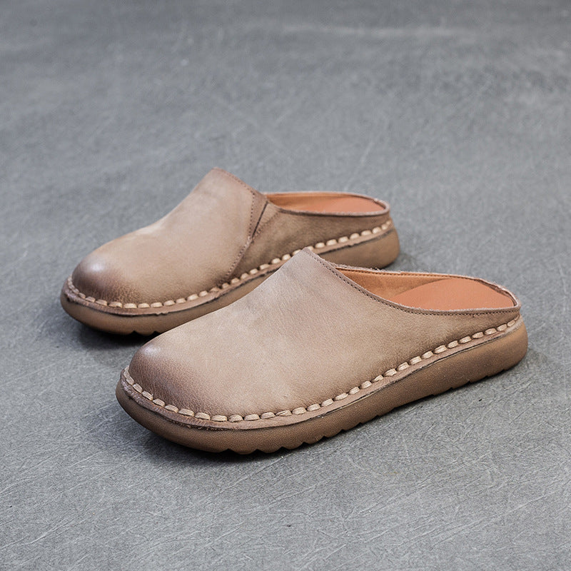 Closed Toe Slippers Comfortable Leather Women Shoes
