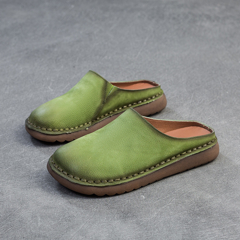 Closed Toe Slippers Comfortable Leather Women Shoes