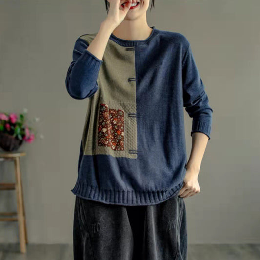 Color-Block Design Knitted Sweater - Luckyback