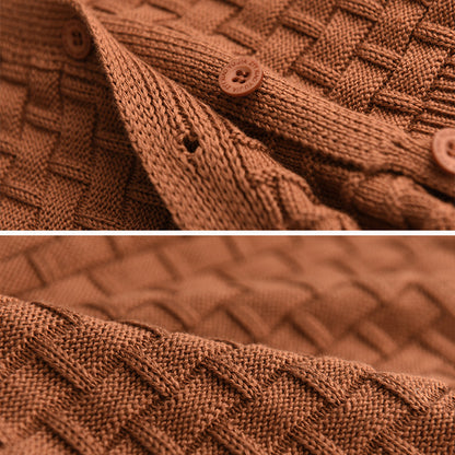 Color-Block Drawstring Plaid Knitted Jacket