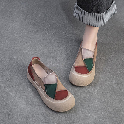 Color-blocked Slip-on Casual Platform Leather Shoes