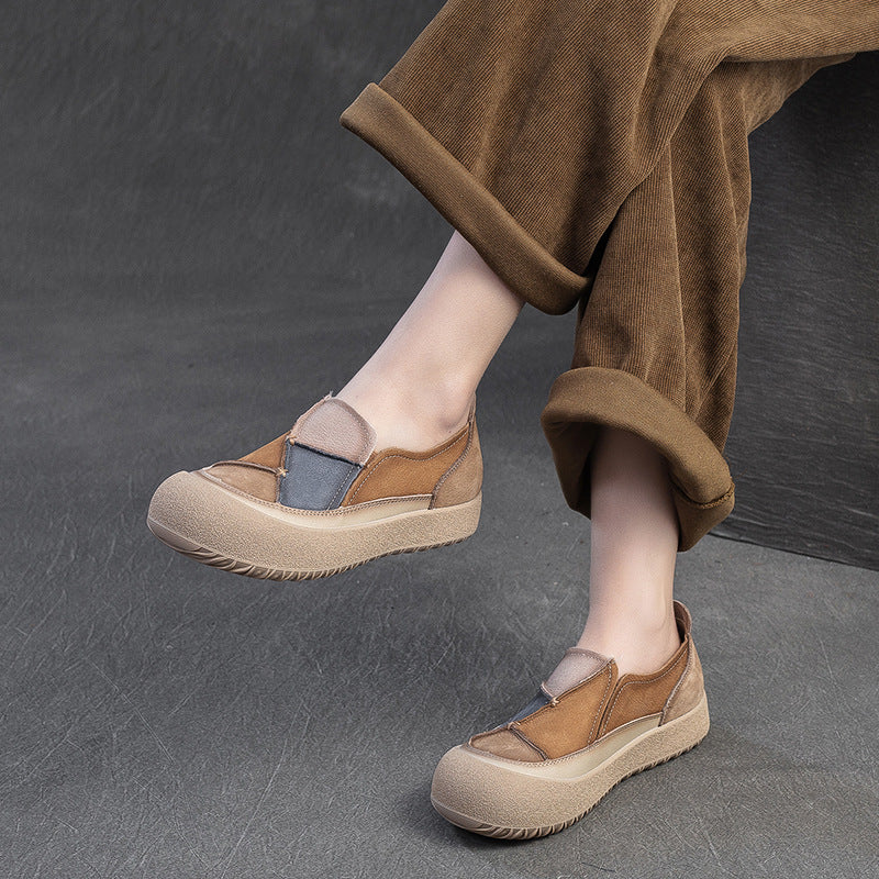 Color-blocked Slip-on Casual Platform Leather Shoes