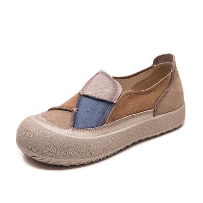 Color-blocked Slip-on Casual Platform Leather Shoes
