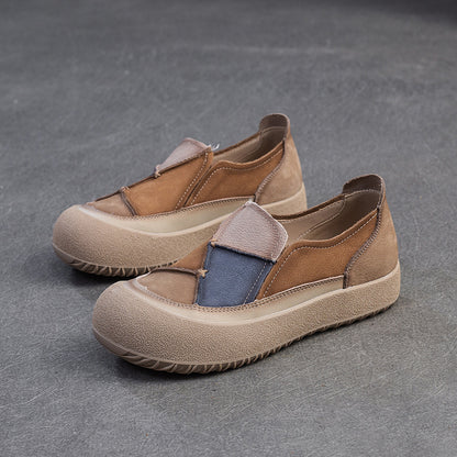 Color-blocked Slip-on Casual Platform Leather Shoes