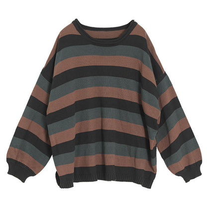 Color-block Striped Long Sleeve Knitted Blouse