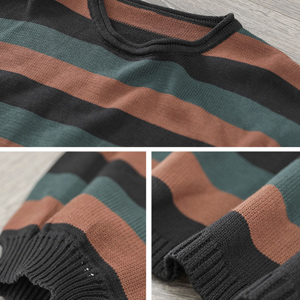 Color-block Striped Long Sleeve Knitted Blouse
