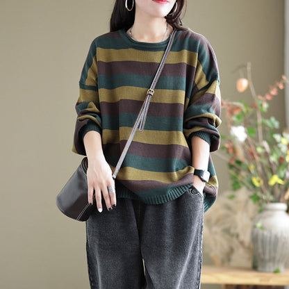 Color-block Striped Long Sleeve Knitted Blouse