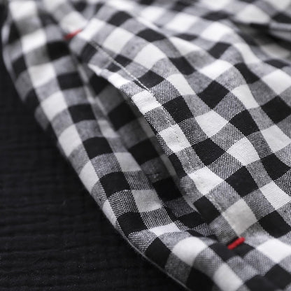 Cotton Linen High Waist Plaid A-line Skirt for Women