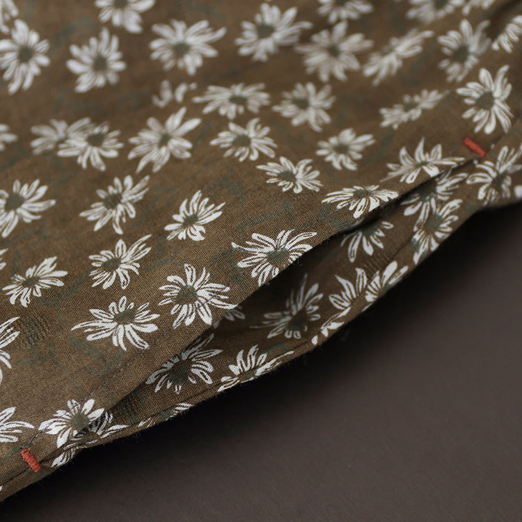 Cotton Linen Retro Floral All-match A-line Skirt