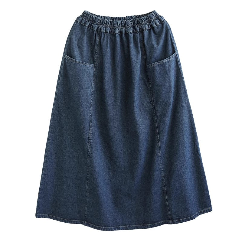 Early Autumn High-waisted literary A-line Denim Skirt