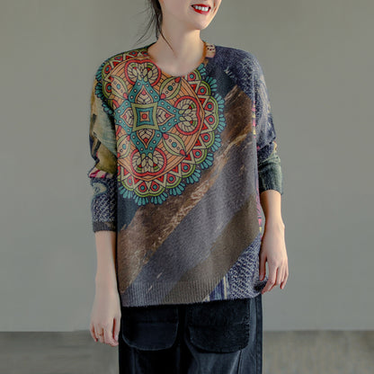 Ethnic Style Knitted Slit Women Sweater - Luckyback