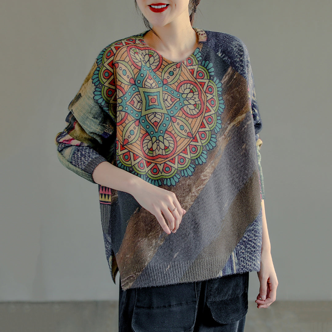 Ethnic Style Knitted Slit Women Sweater - Luckyback