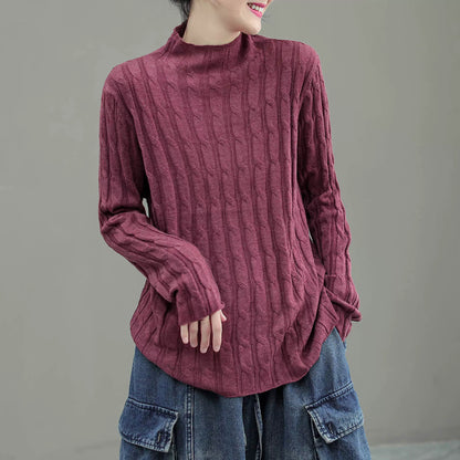 Fashion Ribbed Turtleneck Solid Thin Sweater