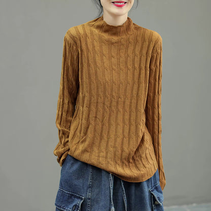 Fashion Ribbed Turtleneck Solid Thin Sweater
