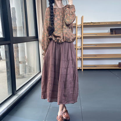 Floral Linen Ruffled Sleeve Blouse