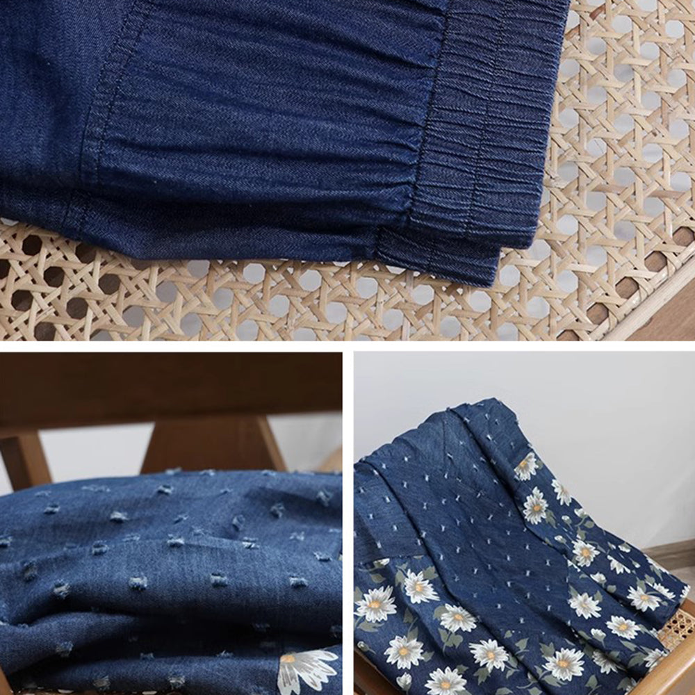 Floral Printed High-Rise Frayed Denim Skirt