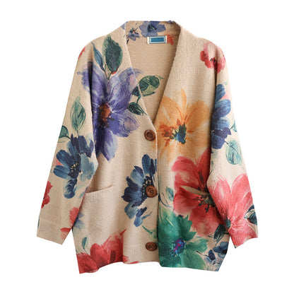 Flower Knitted Cardigan Sweater