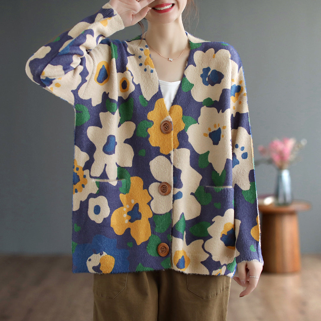 Flower Knitted Cardigan Sweater