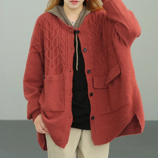 High-Low Asymmetry Pockets Knitted Cardigans Sweater - Luckyback