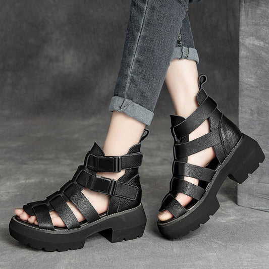 Mid Heel Velcro Rome Sandals - Luckyback