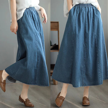 Retro Denim All-match Mid-length A-line Skirt