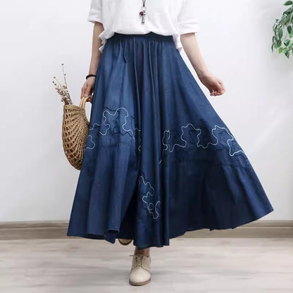 Retro Denim Splicing A-line Skirt