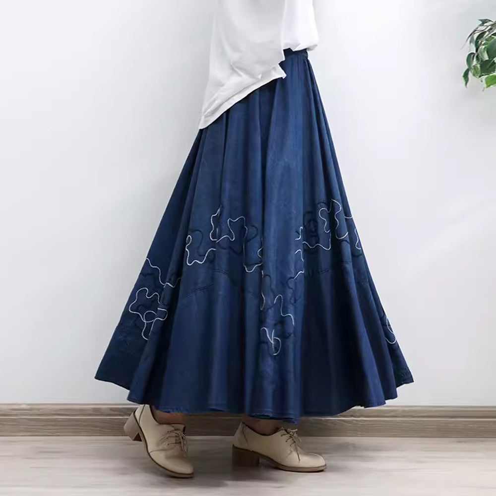 Retro Denim Splicing A-line Skirt