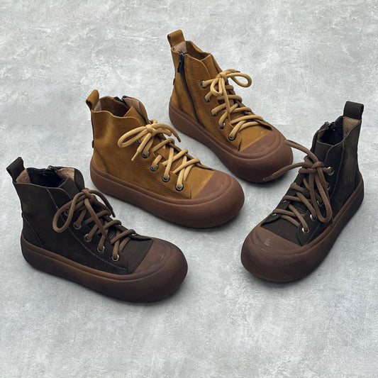 Retro Handmade Round Toe Leather Boots