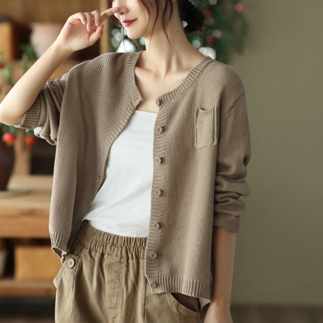 Retro Knitted Stand Collar Cardigan Coat Casual Outerwear
