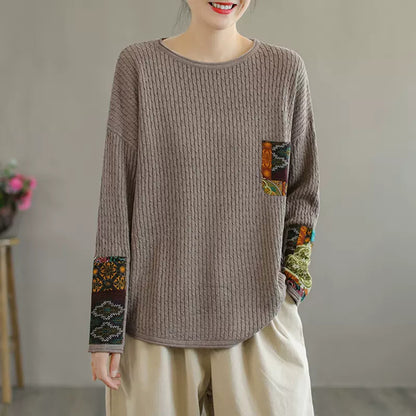 Retro Loose Fit Appliqued Thin Sweater