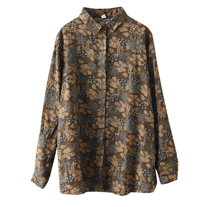 Retro Printed Cotton Linen Floral Casual Shirt
