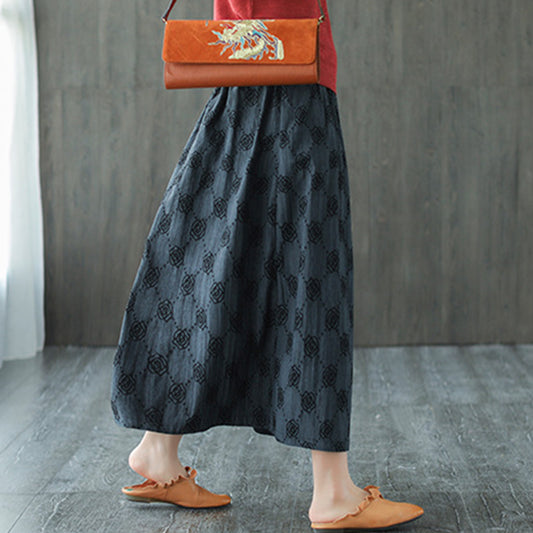 Retro Rose Jacquard Midi Skirt - Luckyback