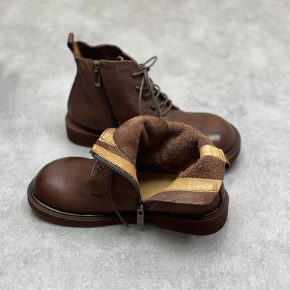 Retro Soft Leather Side Zipper Casual Martin Boots