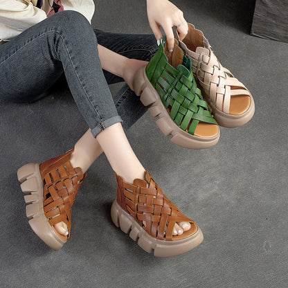 Roman Style Woven Mid-Heel Platform Sandals