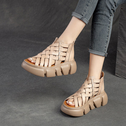 Roman Style Woven Mid-Heel Platform Sandals