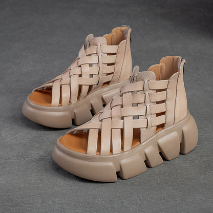 Roman Style Woven Mid-Heel Platform Sandals