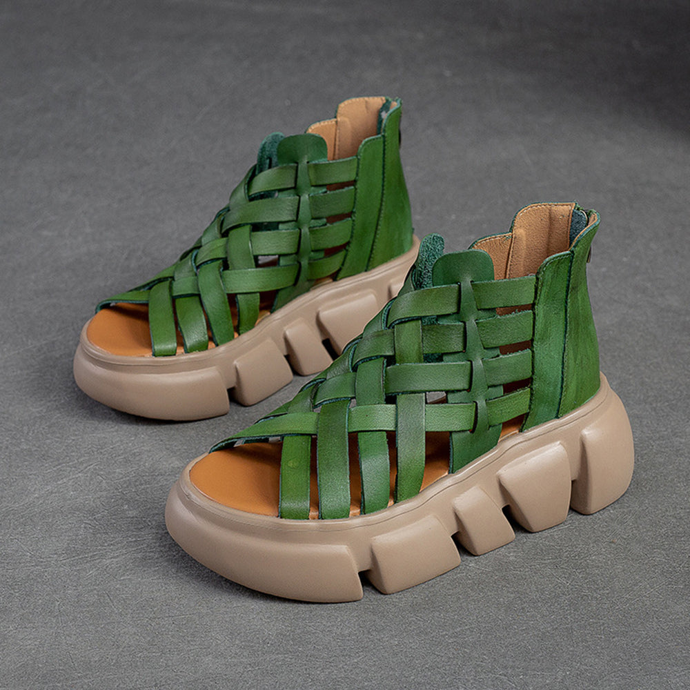 Roman Style Woven Mid-Heel Platform Sandals