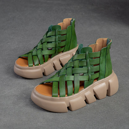 Roman Style Woven Mid-Heel Platform Sandals