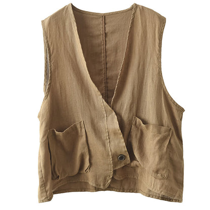 Solid Sleeveless Casual Linen Vest
