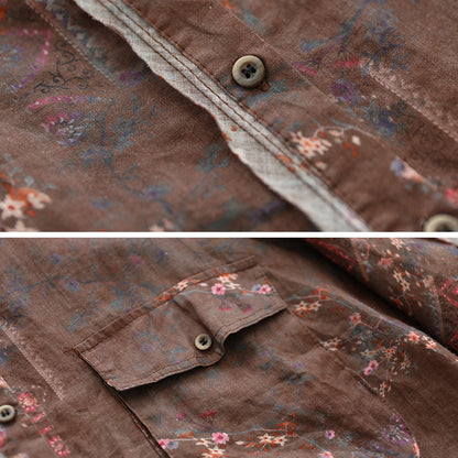 Stand Collar Ramie Long Sleeve Shirt