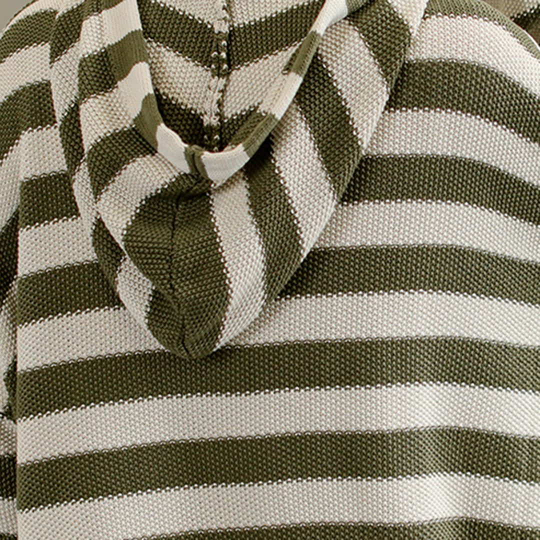 Stripes Knitted Color-Block Hooded Sweater