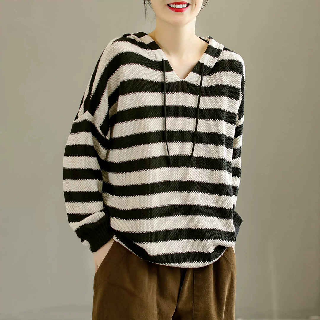 Stripes Knitted Color-Block Hooded Sweater